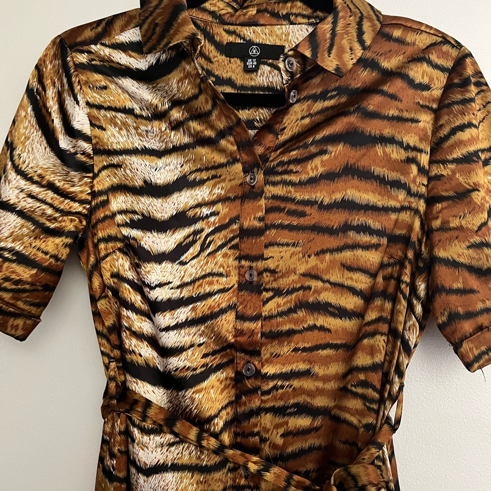 Satin Animal Print Long Dress